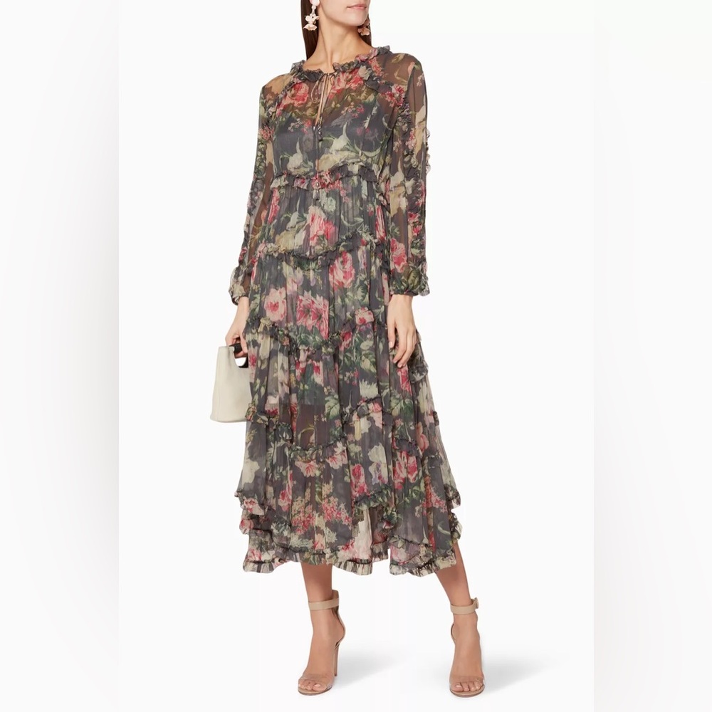 Zimmermann Silk Floral-Print Iris Ruffle Resort Dress - Size 1/US 6